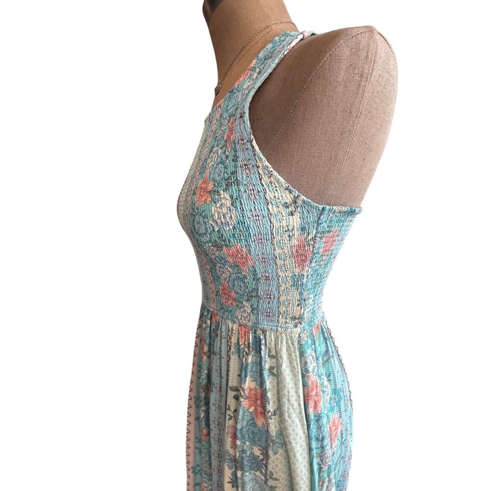 Matilda Jane Floral Patchwork Smocked Midi Dress Blue Pink S Tback boho cottage - Picture 10 of 13